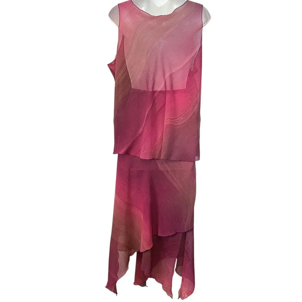 Rapz Womens Sheer Oversized Flowy Lagenlook Top Pull On Skirt Resort Pink sz XL